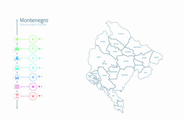 Fototapeta na wymiar montenegro map. detailed europe country map vector. 