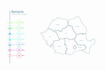 romania map. detailed europe country map vector. 