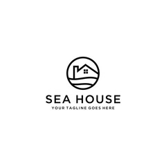 Modern house sea sign for Real Estate , Property and Construction Logo design