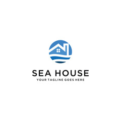 Modern house sea sign for Real Estate , Property and Construction Logo design