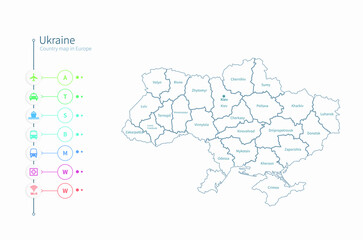 ukraine map. detailed europe country map vector. 