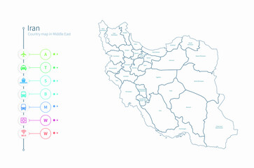 iran map. detailed middle east country map vector. 
