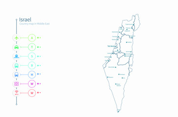 israel map. detailed middle east country map vector. 
