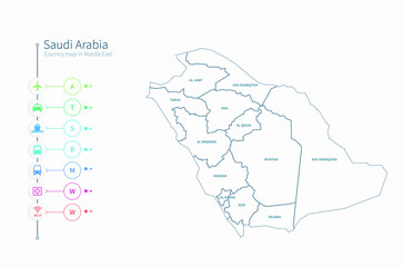 saudi arabia map. detailed middle east country map vector. 
