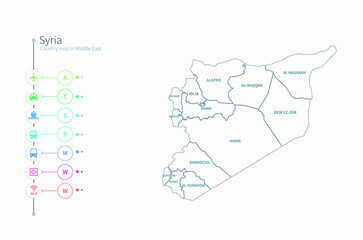 syria map. detailed middle east country map vector. 