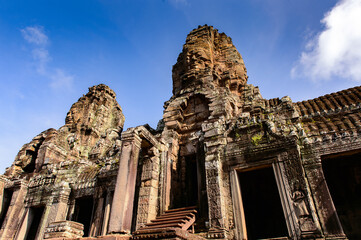 It's Bayon, Khmer temple at Angkor in Cambodia. Official state temple of the Mahayana Buddhist King...
