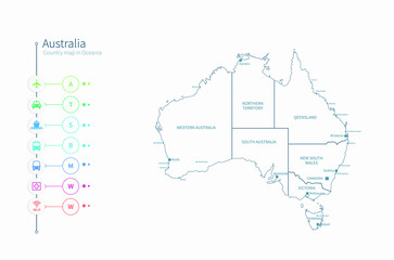 australia map. detailed oceania country map vector. 