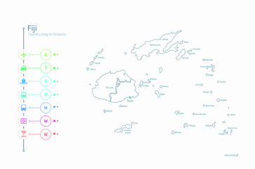 fiji map. detailed oceania country map vector. 