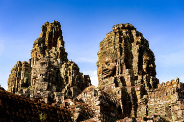 Fototapeta premium It's Part of Bayon, Khmer temple at Angkor in Cambodia. Official state temple of the Mahayana Buddhist King Jayavarman VII