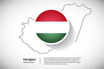 National day of Hungary. Creative country flag of Hungary with outline map