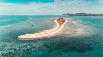 Dangar Ode Island. Small island with white sandy beach. View from above. Nature of Sumbawa, Indonesia