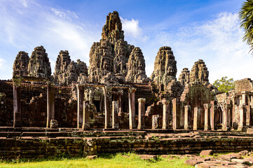 It's Part of Bayon, Khmer temple at Angkor in Cambodia. Official state temple of the Mahayana...