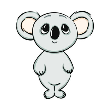 Hand drawn koala cartoon character. Animal koala bear. Vector illustration sketch for t shirt design, Cute Sticker, fashion print, graphic Greeting card.