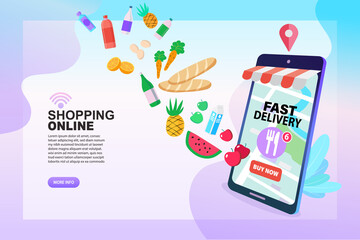 Online shopping. Mobile marketing concept idea with flat icons.