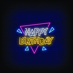 Happy Birthday Neon Signs Style Text vector