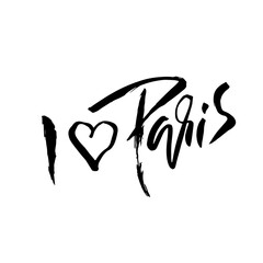Handwritten modern brush lettering poster. Typography banner. Hand drawn inscription. I love Paris. Vector illustration.
