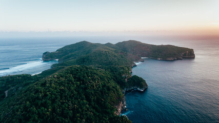 Amazing seascape on Lawar Beach, Sumbawa, Indonesia.  long shore of the island, aerial view from drone
