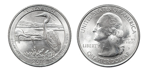 Quarter dollar coin. Delaware. 2015 year. Series 