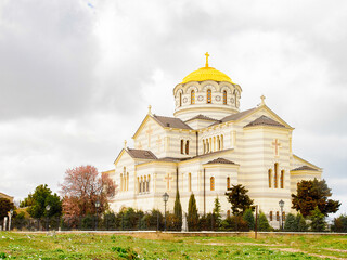 Fototapeta na wymiar Saint Vladimir Cathedral, a Neo-Byzantine Russian Orthodox cathedral on the site of Chersonesos Taurica.