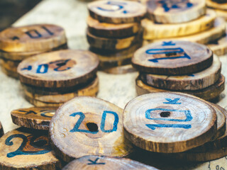 coin, coins, wooden coin background. Economy and finance concepts. A group of wooden coins in close up