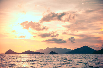 Fototapeta na wymiar Scenic view of sunset at the coast of Busuanga, Palawan, Philippines