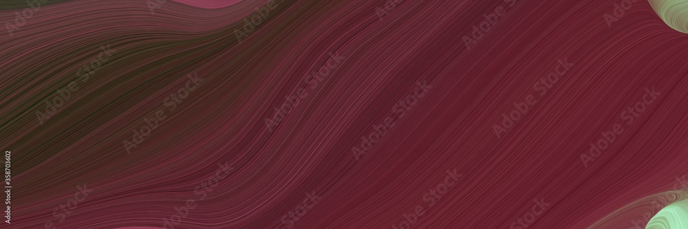 Poster abstract surreal horizontal header with old mauve, dark sea green and very dark green colors. fluid curved lines with dynamic flowing waves and curves for poster or canvas