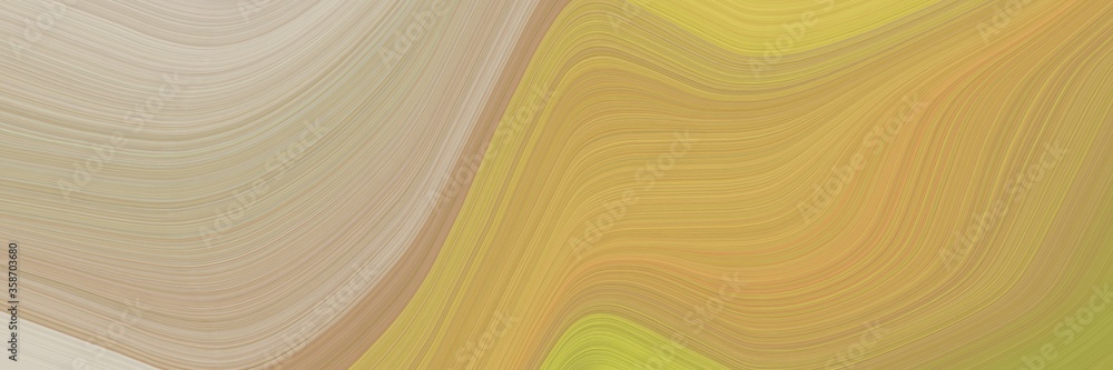 Fototapete abstract moving horizontal header with dark khaki, silver and tan colors. fluid curved flowing waves and curves for poster or canvas