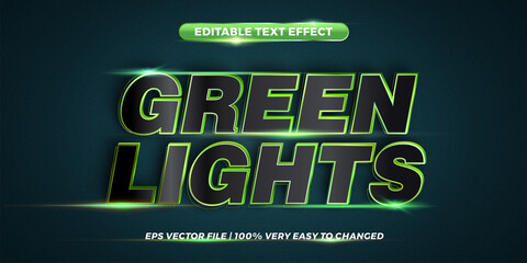 Editable 3d text effect styles mockup concept - Green Lights words with Black color