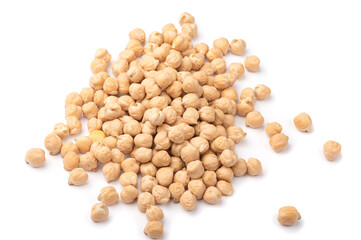Pile of dried chickpeas isolated on white