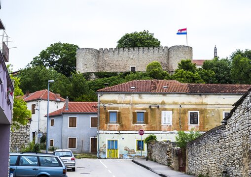 Landscape shot of a 15th century castle  on top of the hill in Benkovac, Croatia