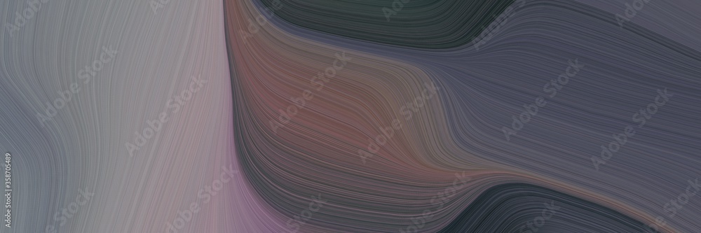 Poster abstract moving designed horizontal header with dim gray, gray gray and very dark blue colors. fluid curved flowing waves and curves for poster or canvas