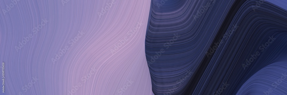 Poster abstract moving designed horizontal header with pastel purple, dark slate gray and very dark blue colors. fluid curved lines with dynamic flowing waves and curves for poster or canvas