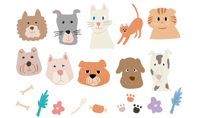 cute dog puppy cat kitty cartoon vector illustration set 