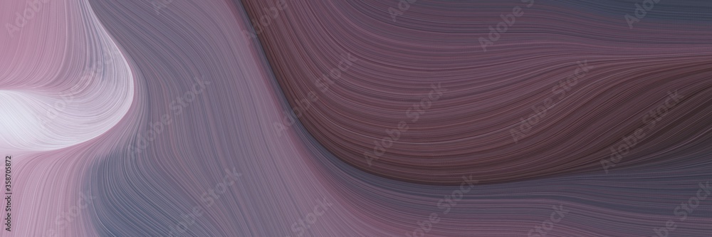 Poster abstract flowing horizontal banner with dim gray, old mauve and silver colors. fluid curved flowing waves and curves for poster or canvas