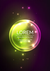 Glowing neon shiny transparent bubbles, glass circles or bio cell concept. Techno futuristic vector abstract background For Wallpaper, Banner, Background, Card, Book Illustration, landing page