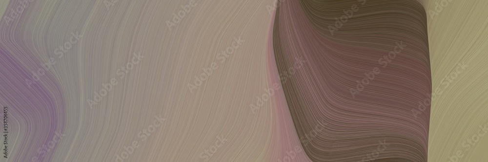 Poster abstract surreal horizontal header with gray gray, old mauve and pastel brown colors. fluid curved lines with dynamic flowing waves and curves for poster or canvas