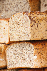 Fresh loaves of rye or wheat bread