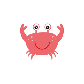 Funny cartoon crab with claws on a white background. Vector illustration for children's book design, recipes, fabric print, children's room. Cute cartoon characters and holiday