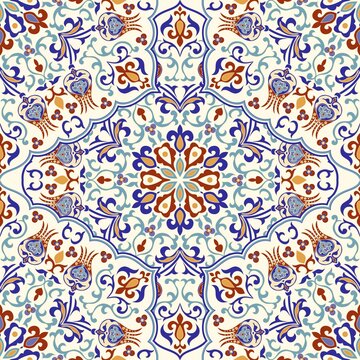 Seamless Turkish colorful pattern. Vintage multicolor pattern in Eastern style. Endless floral pattern can be used for ceramic tile, wallpaper, linoleum, textile, web page background. Vector