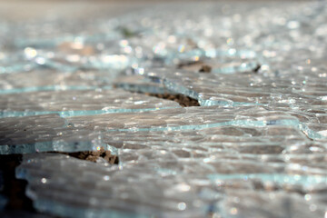 shattered glass close up with metal frame