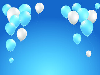 Realistic High Quality Poster Design with Blue and White Balloons on Colored Background . Isolated Vector Elements
