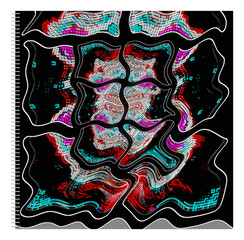 Abstract digital fractal pattern. Psychedelic wavy texture. Horizontal Black  background  and mobile wallpaper , poster ,cards design ,book or notepad  cover ,
