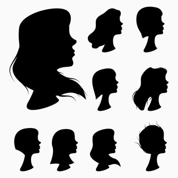A set of silhouettes of women with different hairstyles. Vector illustration design for your project.