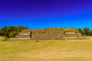 Fototapeta na wymiar Part of Monte Alban, a large pre-Columbian archaeological site, Santa Cruz Xoxocotlan Municipality, Oaxaca State. UNESCO World Heritage