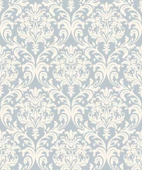 Schilderijen op glas Seamless damask pattern in blue and beige. Seamless victorian wallpaper. Vintage ornament for wallpaper, printing on the packaging paper, textiles © psk55