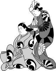 浮世絵　女性　その80　白黒	