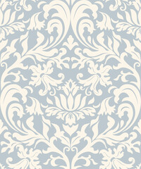 Seamless damask pattern in blue and beige. Seamless victorian wallpaper. Vintage ornament for wallpaper, printing on the packaging paper, textiles - 358711486