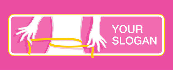 Weight loss program banner template - slim woman shape with measuring tape around in drawn sketch decoration - and place for text 