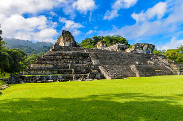 Architecture of Palenque, was a pre-Columbian Maya civilization of Mesoamerica. Known as Lakamha (Big Water). UNESCO World Heritage