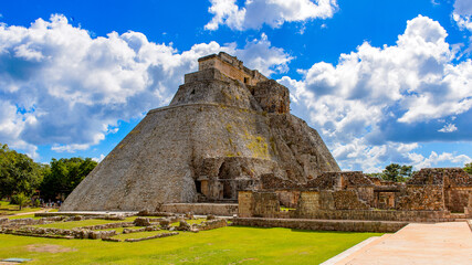Pyramid of the Magician,  a Mesoamerican step pyramid, Uxmal, an ancient Maya city of the classical...
